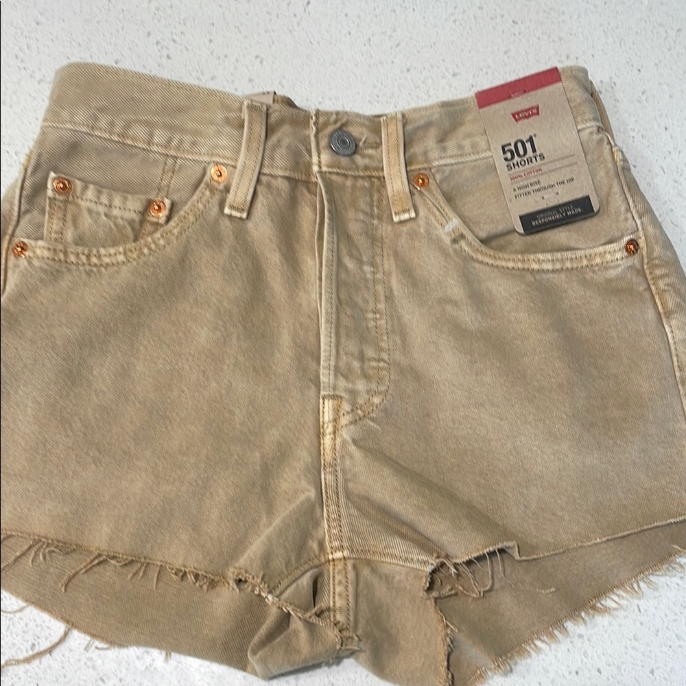 Levi's Tan Jean Shorts High-Waisted Cut-Off